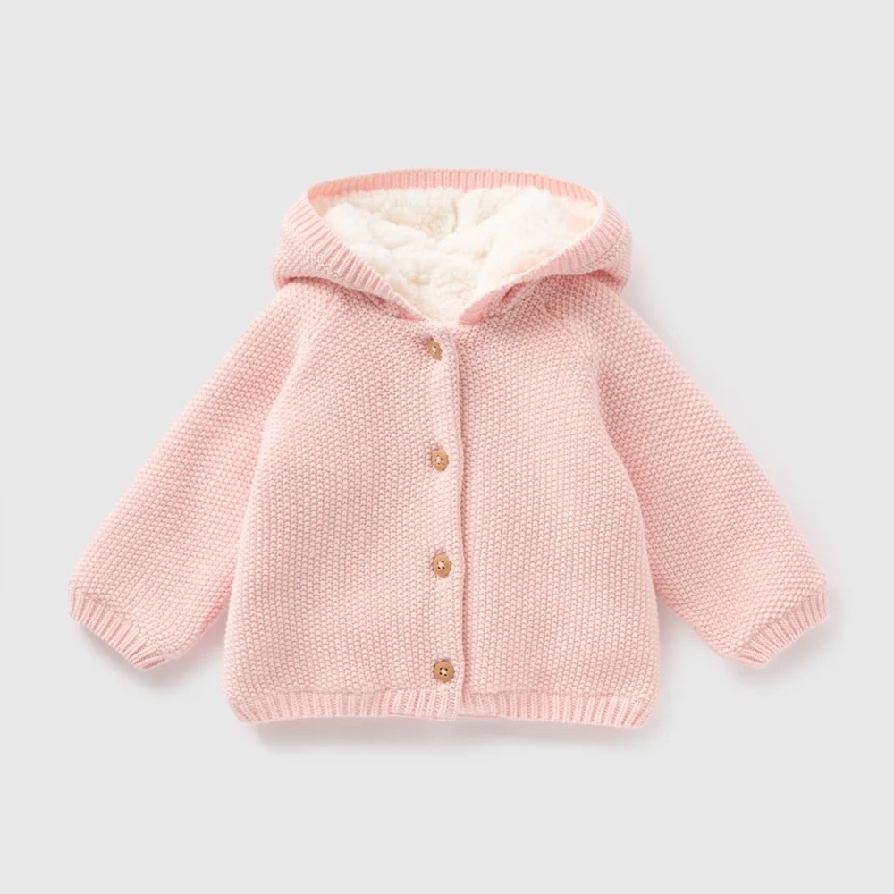 Carters Light Pink Sherpa Hooded Knit Cardigan